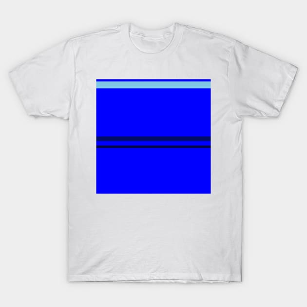 A shocking blend of Lightblue, Blue, Dark Imperial Blue and Cetacean Blue stripes. T-Shirt by Sociable Stripes